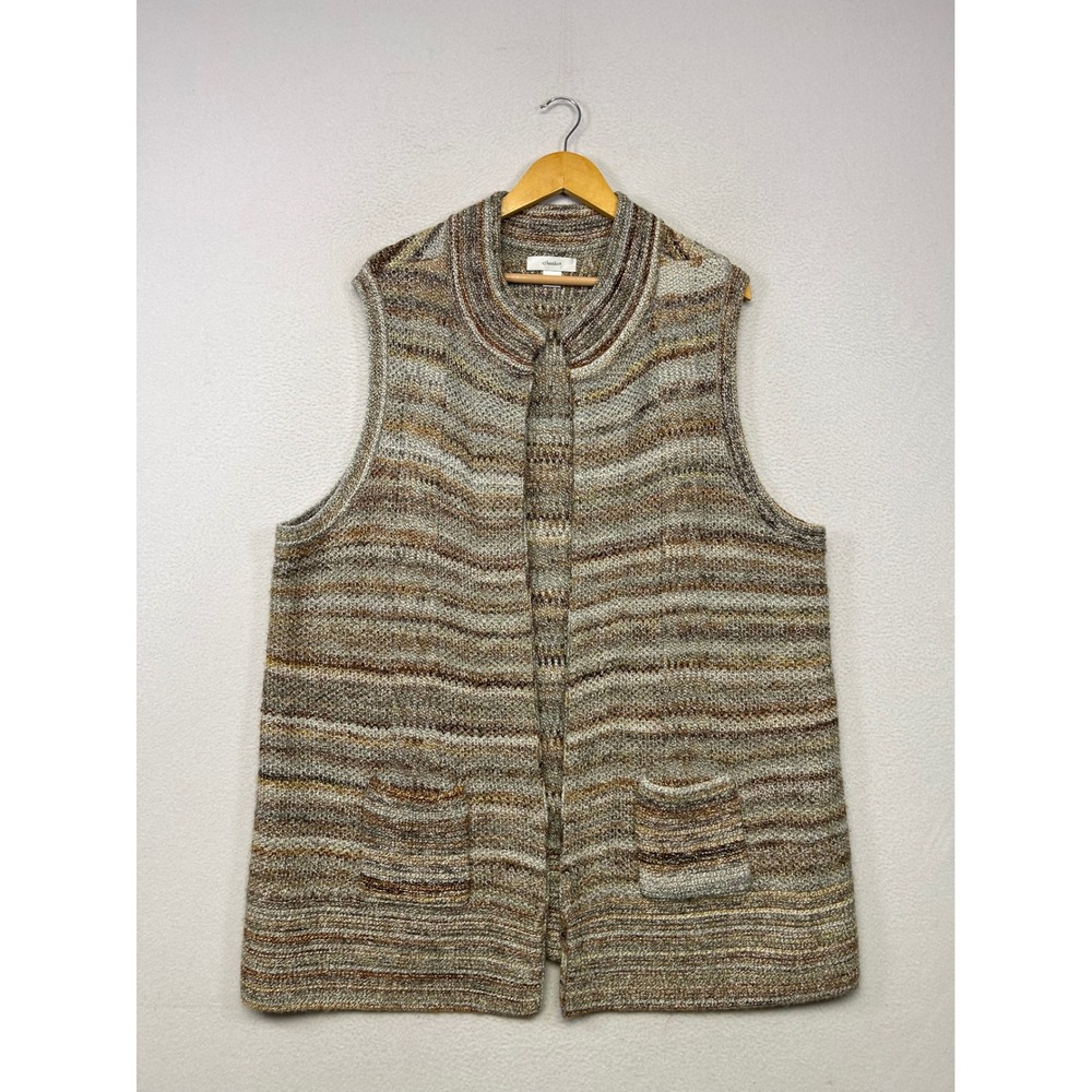 Boho Earthy CJ Banks Womens 3X Brown Space Dye Striped Open Front Sweater Vest